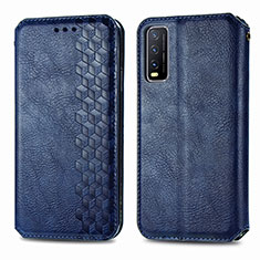 Funda de Cuero Cartera con Soporte Carcasa S01D para Vivo Y12s Azul