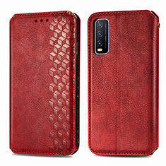 Funda de Cuero Cartera con Soporte Carcasa S01D para Vivo Y20s Rojo