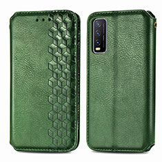 Funda de Cuero Cartera con Soporte Carcasa S01D para Vivo Y20s Verde