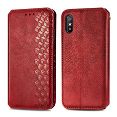 Funda de Cuero Cartera con Soporte Carcasa S01D para Xiaomi Redmi 9AT Rojo