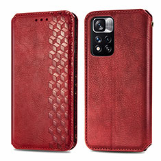 Funda de Cuero Cartera con Soporte Carcasa S01D para Xiaomi Redmi Note 11 Pro+ Plus 5G Rojo