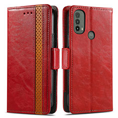 Funda de Cuero Cartera con Soporte Carcasa S02D para Motorola Moto E30 Rojo