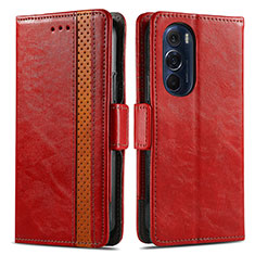 Funda de Cuero Cartera con Soporte Carcasa S02D para Motorola Moto Edge Plus (2022) 5G Rojo