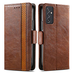 Funda de Cuero Cartera con Soporte Carcasa S02D para Samsung Galaxy Quantum2 5G Marron