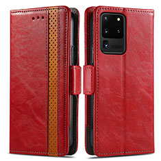 Funda de Cuero Cartera con Soporte Carcasa S02D para Samsung Galaxy S20 Ultra 5G Rojo