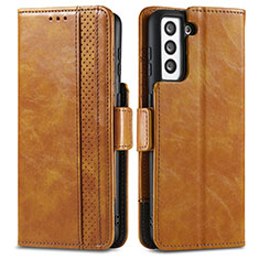 Funda de Cuero Cartera con Soporte Carcasa S02D para Samsung Galaxy S21 FE 5G Marron Claro