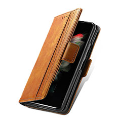 Funda de Cuero Cartera con Soporte Carcasa S03D para Samsung Galaxy Z Fold3 5G Marron Claro