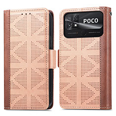 Funda de Cuero Cartera con Soporte Carcasa S03D para Xiaomi Poco C40 Marron Claro