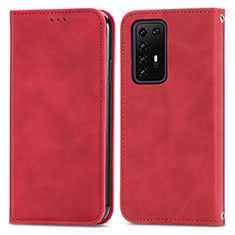 Funda de Cuero Cartera con Soporte Carcasa S04D para Huawei P40 Pro Rojo