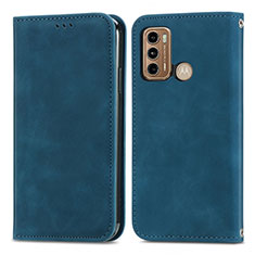 Funda de Cuero Cartera con Soporte Carcasa S04D para Motorola Moto G60 Azul