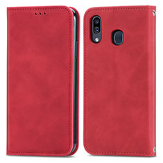 Funda de Cuero Cartera con Soporte Carcasa S04D para Samsung Galaxy A20 Rojo