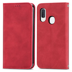 Funda de Cuero Cartera con Soporte Carcasa S04D para Samsung Galaxy A20e Rojo
