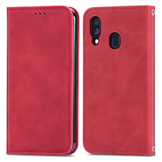 Funda de Cuero Cartera con Soporte Carcasa S04D para Samsung Galaxy A40 Rojo