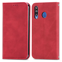 Funda de Cuero Cartera con Soporte Carcasa S04D para Samsung Galaxy M30 Rojo