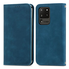 Funda de Cuero Cartera con Soporte Carcasa S04D para Samsung Galaxy S20 Ultra 5G Azul