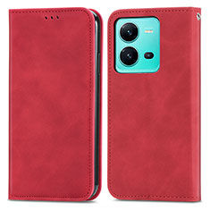 Funda de Cuero Cartera con Soporte Carcasa S04D para Vivo V25 5G Rojo