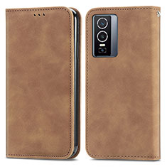 Funda de Cuero Cartera con Soporte Carcasa S04D para Vivo Y76 5G Marron