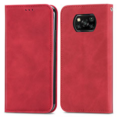 Funda de Cuero Cartera con Soporte Carcasa S04D para Xiaomi Poco X3 NFC Rojo