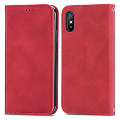 Funda de Cuero Cartera con Soporte Carcasa S04D para Xiaomi Redmi 9AT Rojo