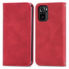 Funda de Cuero Cartera con Soporte Carcasa S04D para Xiaomi Redmi Note 10 4G Rojo