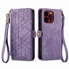 Funda de Cuero Cartera con Soporte Carcasa S05D para Apple iPhone 13 Pro Max Morado