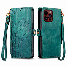 Funda de Cuero Cartera con Soporte Carcasa S05D para Apple iPhone 13 Pro Verde