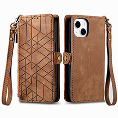 Funda de Cuero Cartera con Soporte Carcasa S05D para Apple iPhone 15 Marron