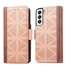 Funda de Cuero Cartera con Soporte Carcasa S06D para Samsung Galaxy S21 Plus 5G Marron Claro