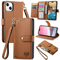 Funda de Cuero Cartera con Soporte Carcasa S07D para Apple iPhone 13 Marron