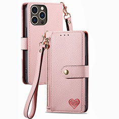 Funda de Cuero Cartera con Soporte Carcasa S07D para Apple iPhone 13 Pro Rosa