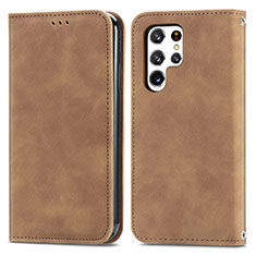 Funda de Cuero Cartera con Soporte Carcasa S07D para Samsung Galaxy S22 Ultra 5G Marron