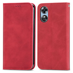 Funda de Cuero Cartera con Soporte Carcasa S08D para Oppo A17 Rojo