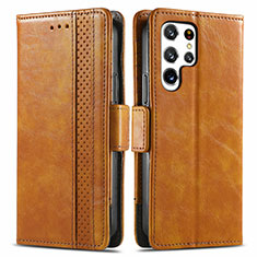 Funda de Cuero Cartera con Soporte Carcasa S10D para Samsung Galaxy S21 Ultra 5G Marron Claro