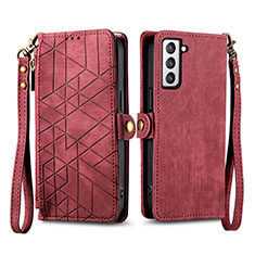 Funda de Cuero Cartera con Soporte Carcasa S17D para Samsung Galaxy S21 FE 5G Rojo