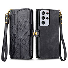 Funda de Cuero Cartera con Soporte Carcasa S17D para Samsung Galaxy S22 Ultra 5G Negro