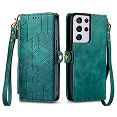 Funda de Cuero Cartera con Soporte Carcasa S17D para Samsung Galaxy S22 Ultra 5G Verde