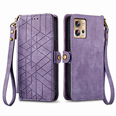 Funda de Cuero Cartera con Soporte Carcasa S18D para Motorola Moto Edge 30 Pro 5G Morado