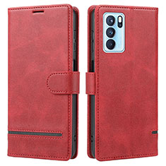 Funda de Cuero Cartera con Soporte Carcasa SY1 para Oppo Reno6 Pro 5G India Rojo