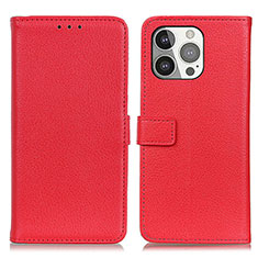 Funda de Cuero Cartera con Soporte Carcasa T01 para Apple iPhone 13 Pro Max Rojo