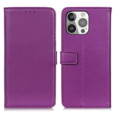 Funda de Cuero Cartera con Soporte Carcasa T01 para Apple iPhone 14 Pro Max Morado