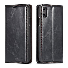 Funda de Cuero Cartera con Soporte Carcasa T01 para Apple iPhone X Negro