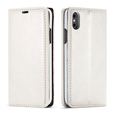 Funda de Cuero Cartera con Soporte Carcasa T01 para Apple iPhone Xs Blanco