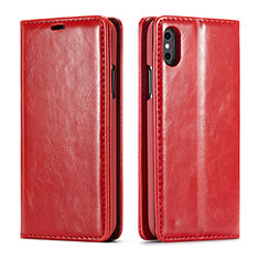 Funda de Cuero Cartera con Soporte Carcasa T01 para Apple iPhone Xs Max Rojo