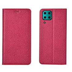 Funda de Cuero Cartera con Soporte Carcasa T01 para Huawei Nova 6 SE Rosa Roja