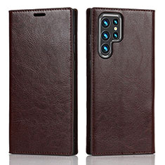 Funda de Cuero Cartera con Soporte Carcasa T01D para Samsung Galaxy S22 Ultra 5G Marron