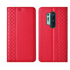 Funda de Cuero Cartera con Soporte Carcasa T02 para OnePlus 8 Pro Rojo