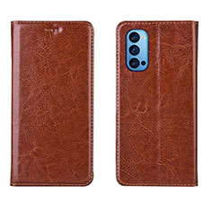 Funda de Cuero Cartera con Soporte Carcasa T02 para Oppo Reno4 Pro 5G Marron