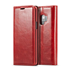 Funda de Cuero Cartera con Soporte Carcasa T02 para Samsung Galaxy S9 Rojo