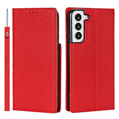 Funda de Cuero Cartera con Soporte Carcasa T02D para Samsung Galaxy S21 FE 5G Rojo