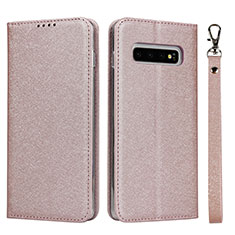 Funda de Cuero Cartera con Soporte Carcasa T03 para Samsung Galaxy S10 Oro Rosa